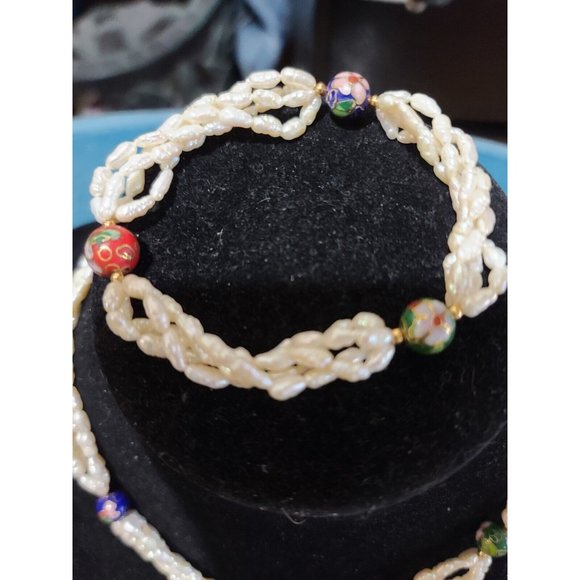 Pearl Strand Necklace And Bracelet 14 K Gold Clasp cloisenne beads - Picture 10 of 10